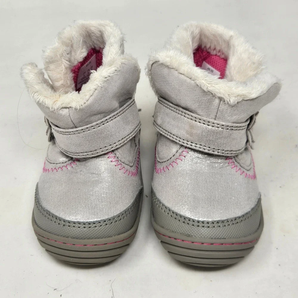 Surprize by Stride Rite Arliss Toddler Girls Silver Pink Fur Boots SZ059 Size 5